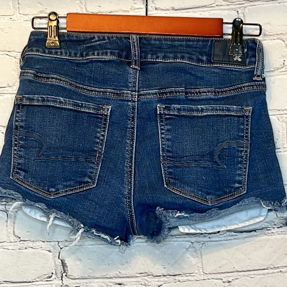 American Eagle Raw Hem Hi-Rise Shortie Blue Jean Shorts Size 4